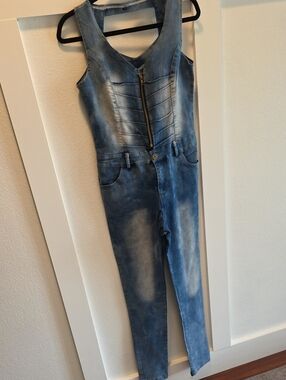 Denim Blue Women’s Slim Jumpsuit with Front Zip